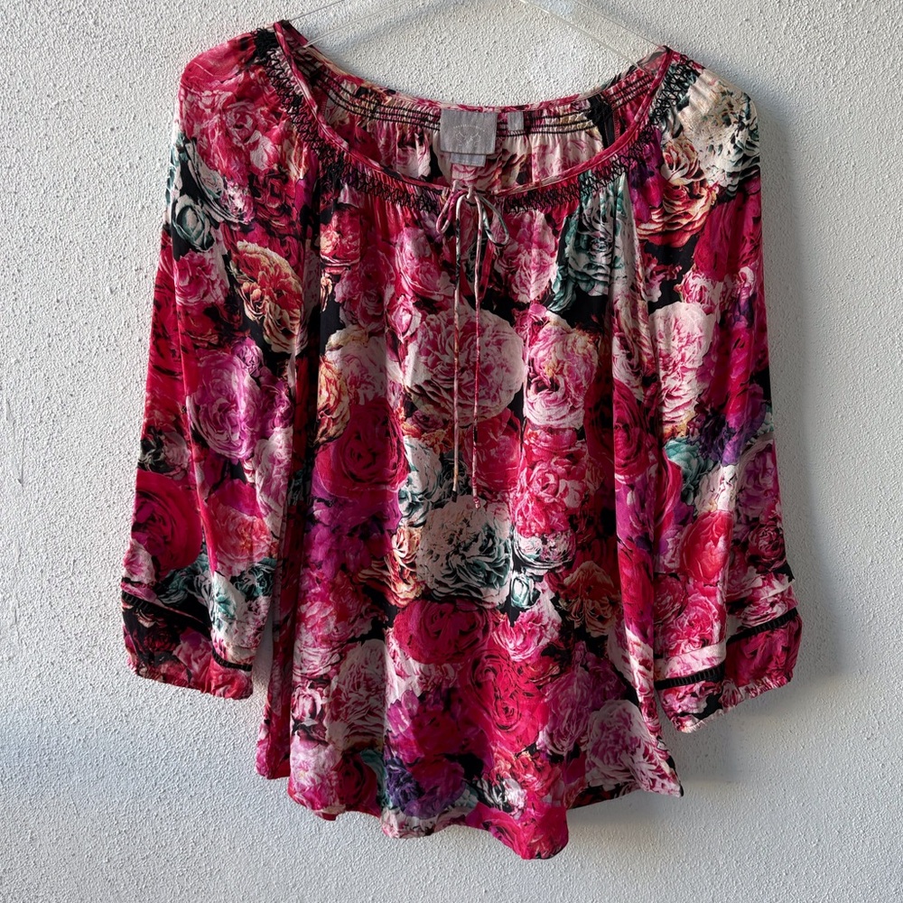 Vanessa Virginia Anthropologie Size S‎ 100% Silk Floral Boho Romantic Peasant